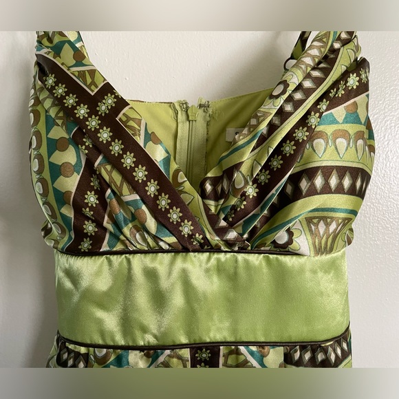 Empire Waisted Chartreuse Satin Mod Dress Sash Belt Adjustable Straps Sz 3/4 - Picture 5 of 9